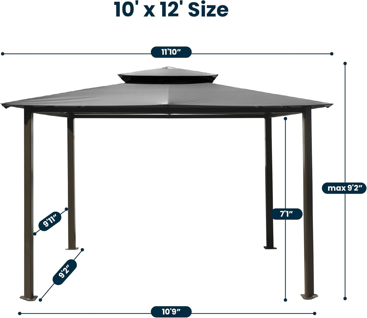 10' x 12' Outdoor Soft Top Gazebo Bronze Frame Grey Canopy