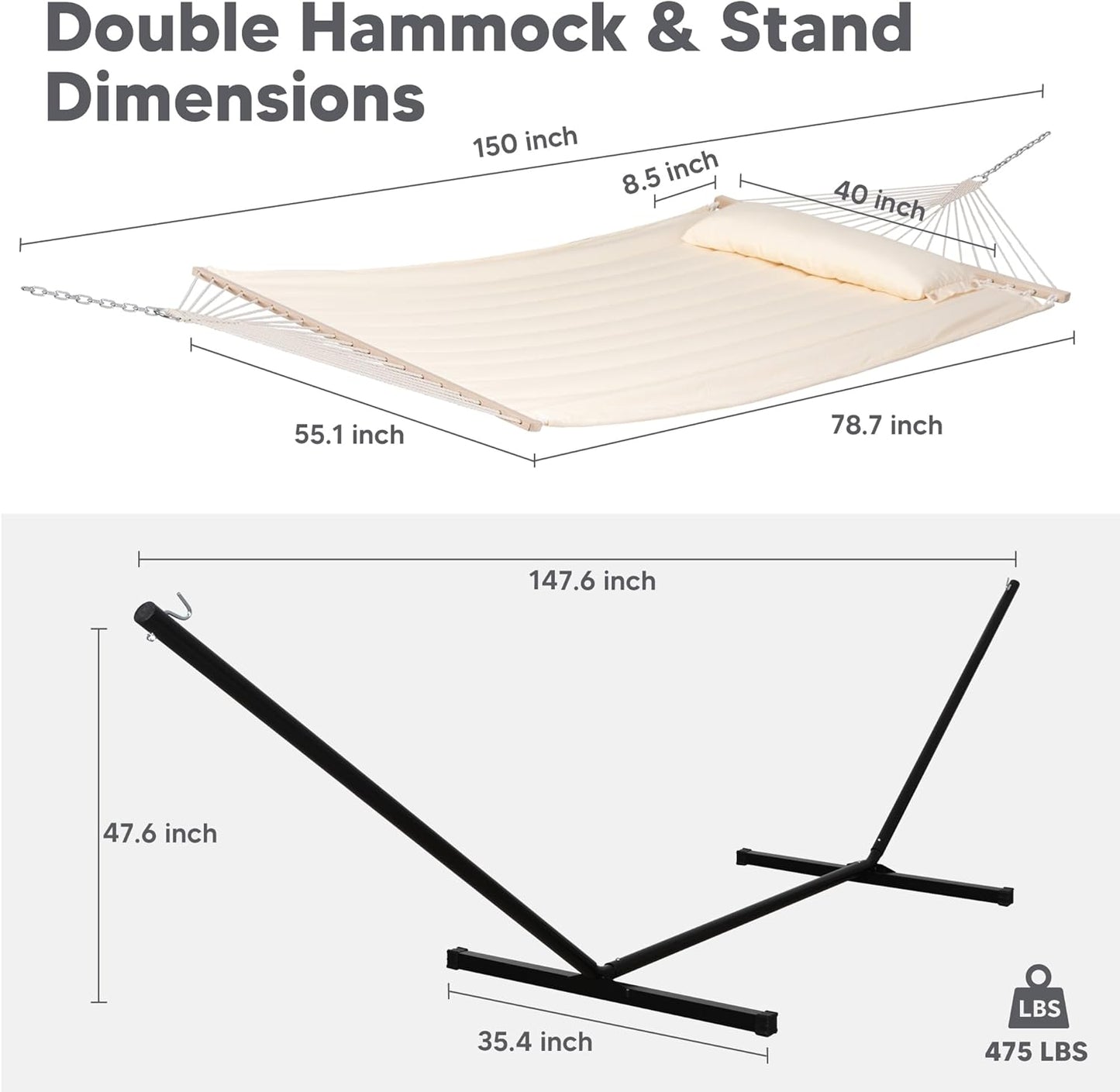 2 Person Hammock with Stand Heavy Duty Portable Dark Grey