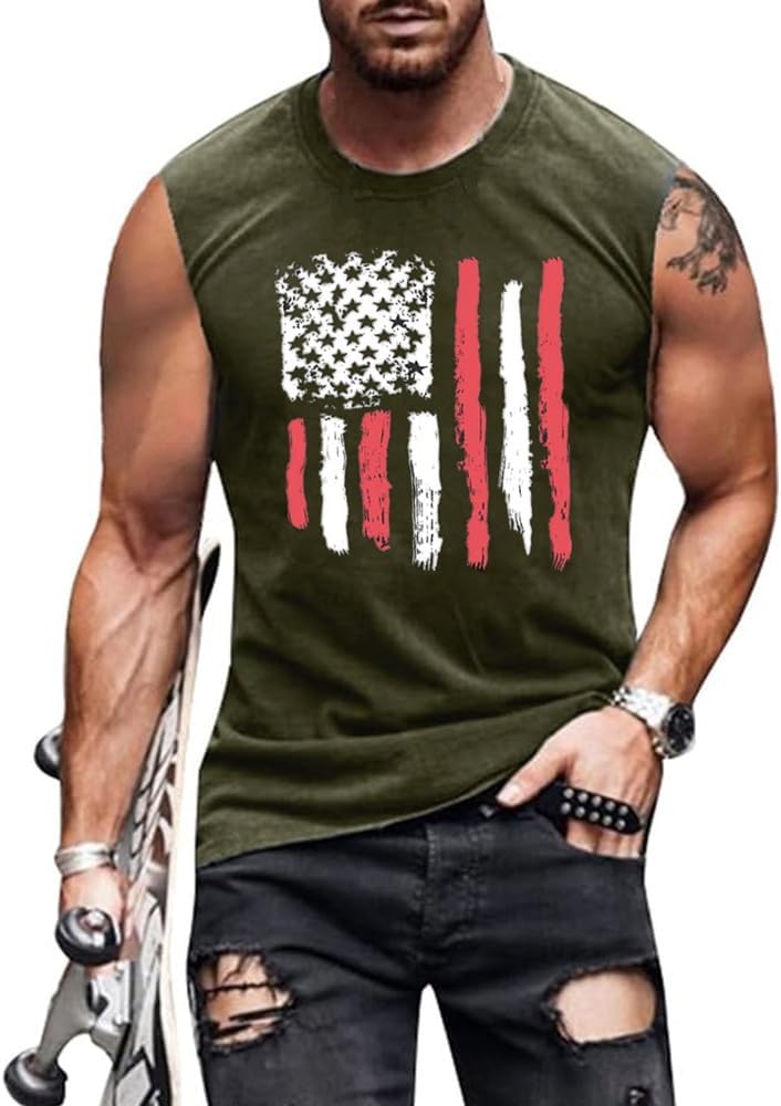American Flag Patriotic Tank Tops Muscle Gym Sleeveless Graphic Tee Tops