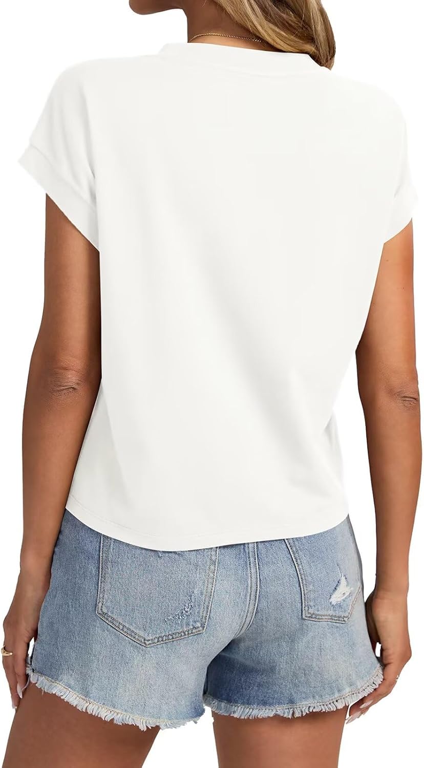 Womens Cap Sleeve Crop Tops Cotton T Shirts