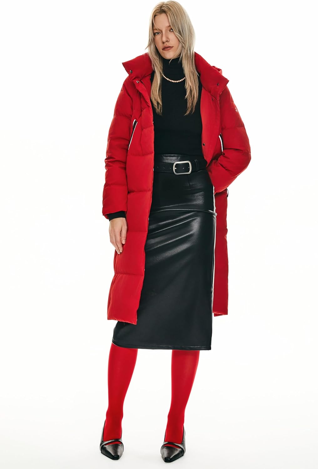 Womens Thickened Long Down Jacket Hooded Winter Puffer Coat with Side Zipper