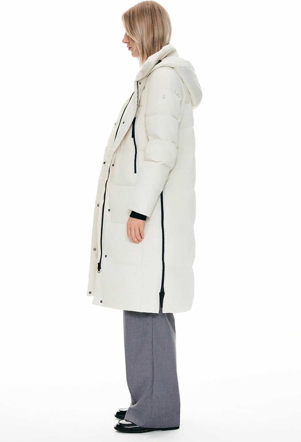 Womens Thickened Long Down Jacket Hooded Winter Puffer Coat with Side Zipper
