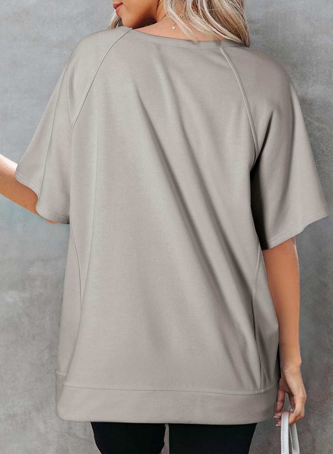 Crewneck Short Sleeve Casual Summer Tops Lightweight Loose High Low Blouse