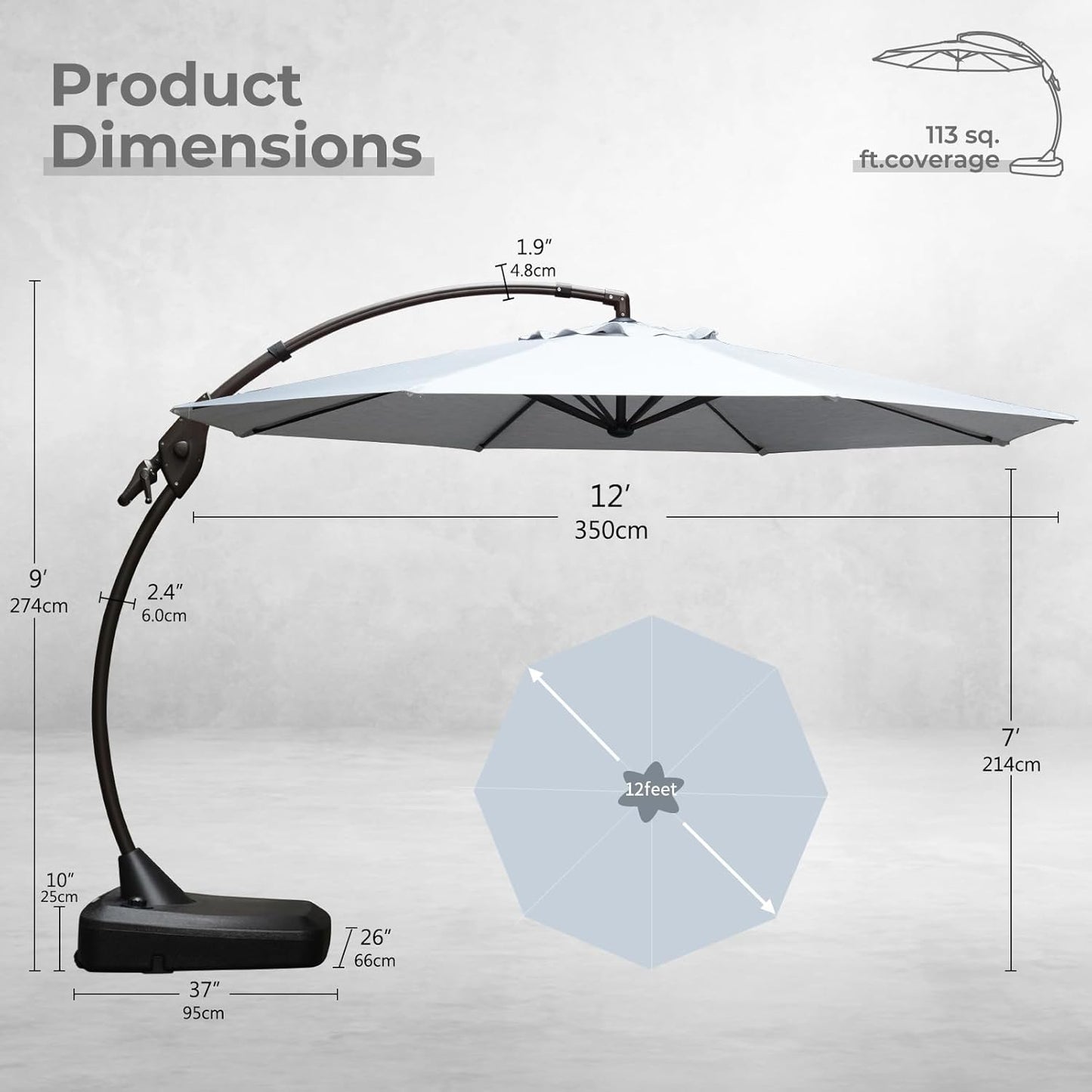 12FT Outdoor Offset Cantilever Umbrella with Base Champagne