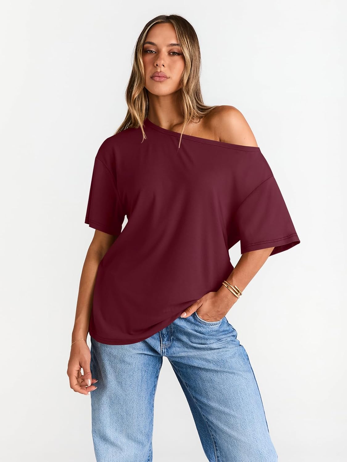 Womens Off The Shoulder Tops Oversized T-Shirts