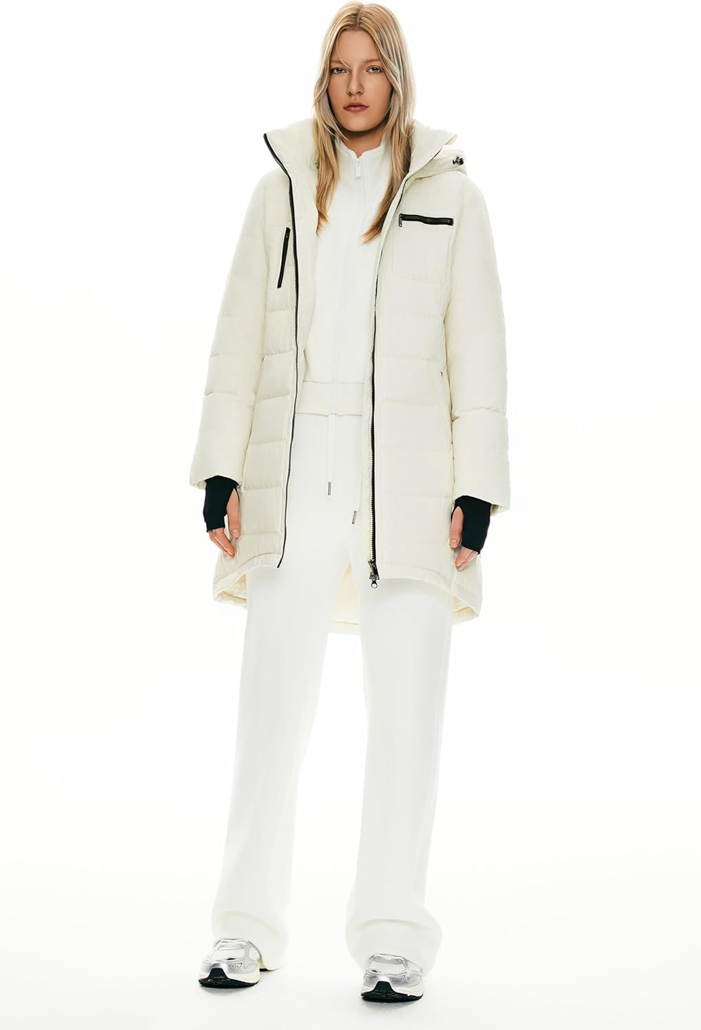 Womens Long Winter Down Jacket Hooded Quilted Puffer Coat Slim Fit Warm Outerwear