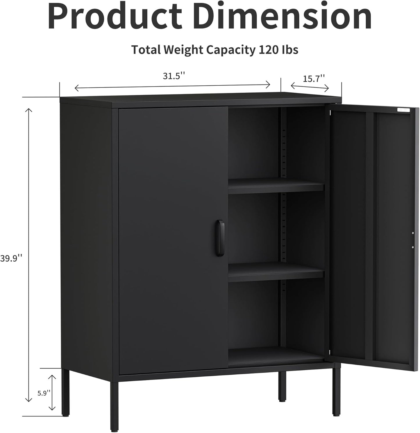 2 Door Storage Sideboard Metal Storage Cabinet with 2 Adjustable Shelf