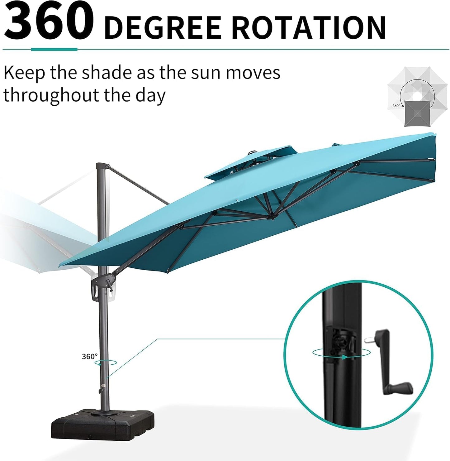 12ft Patio Umbrella with Base Large Outdoor Square Umbrella