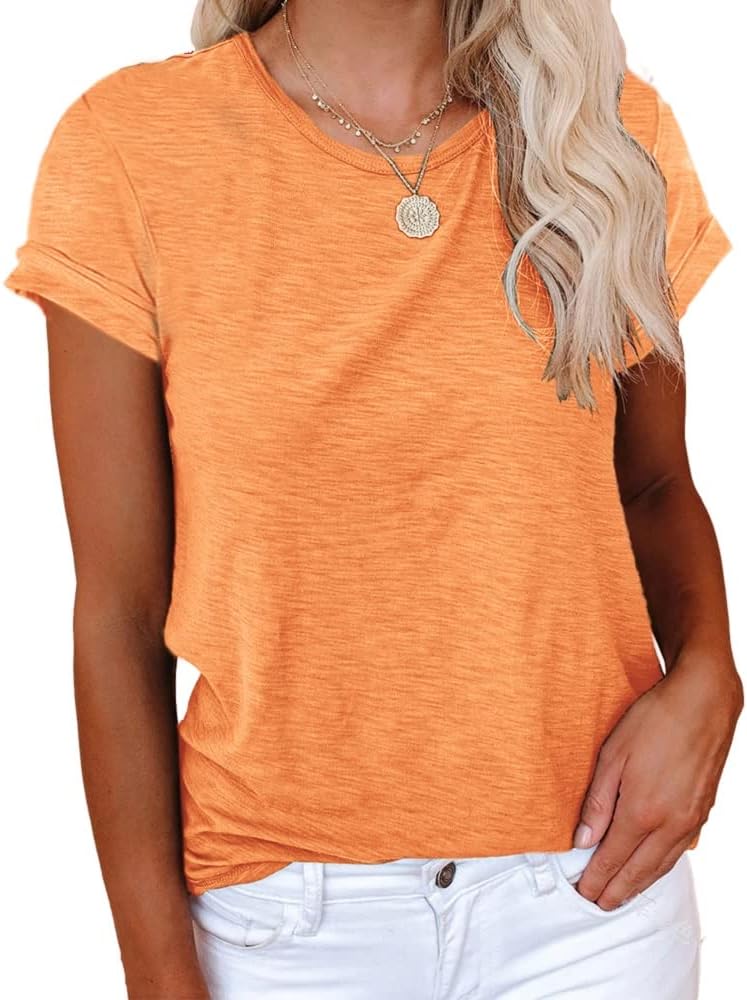 Women's Short Sleeve Shirts Crewneck Loose Casual Summer Basic Tees Tops