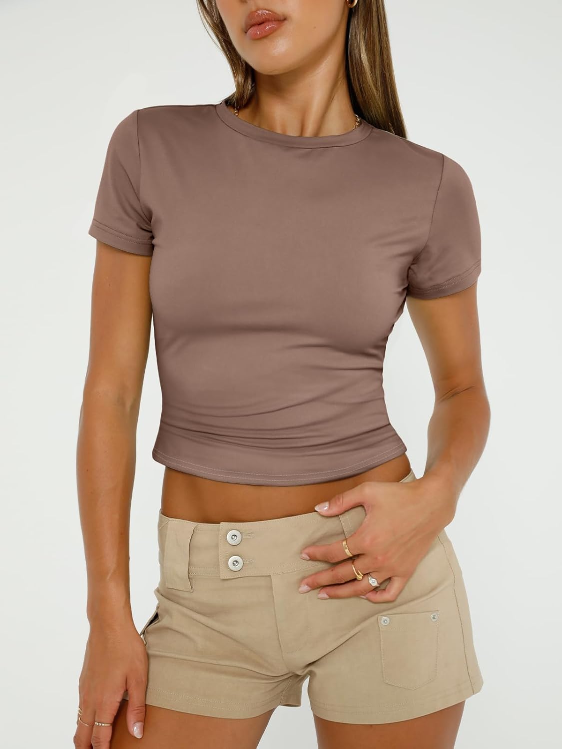 3 Piece Short Sleeve Shirts Basic Going Out Slim Fitted Crop Tops