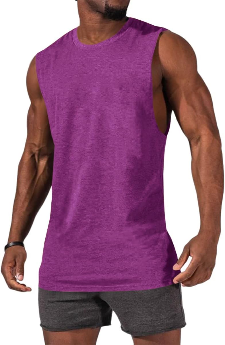 Men's Sleeveless Tank Tops Crewneck Solid Loose Fit Shirt
