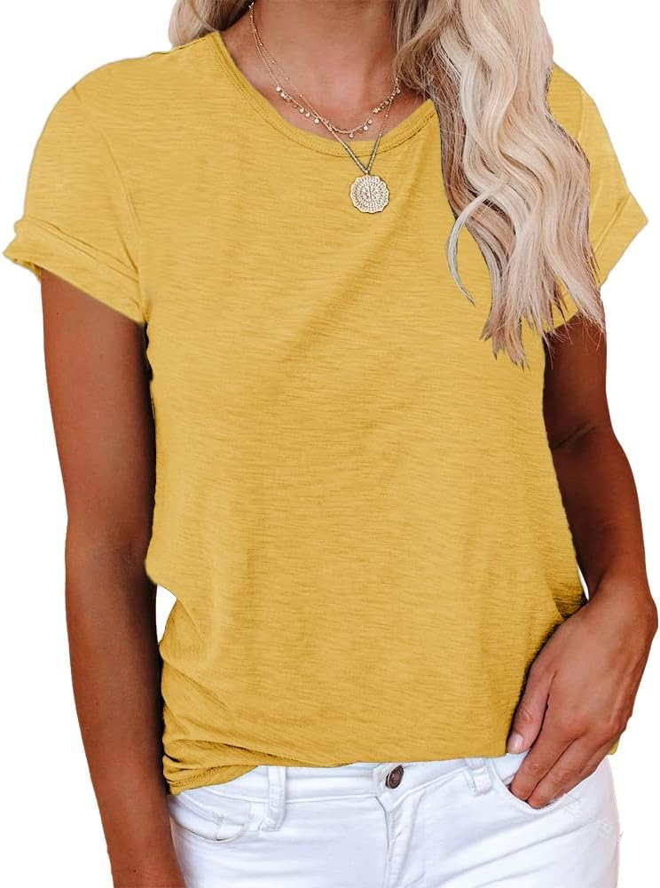 Women's Short Sleeve Shirts Crewneck Loose Casual Summer Basic Tees Tops