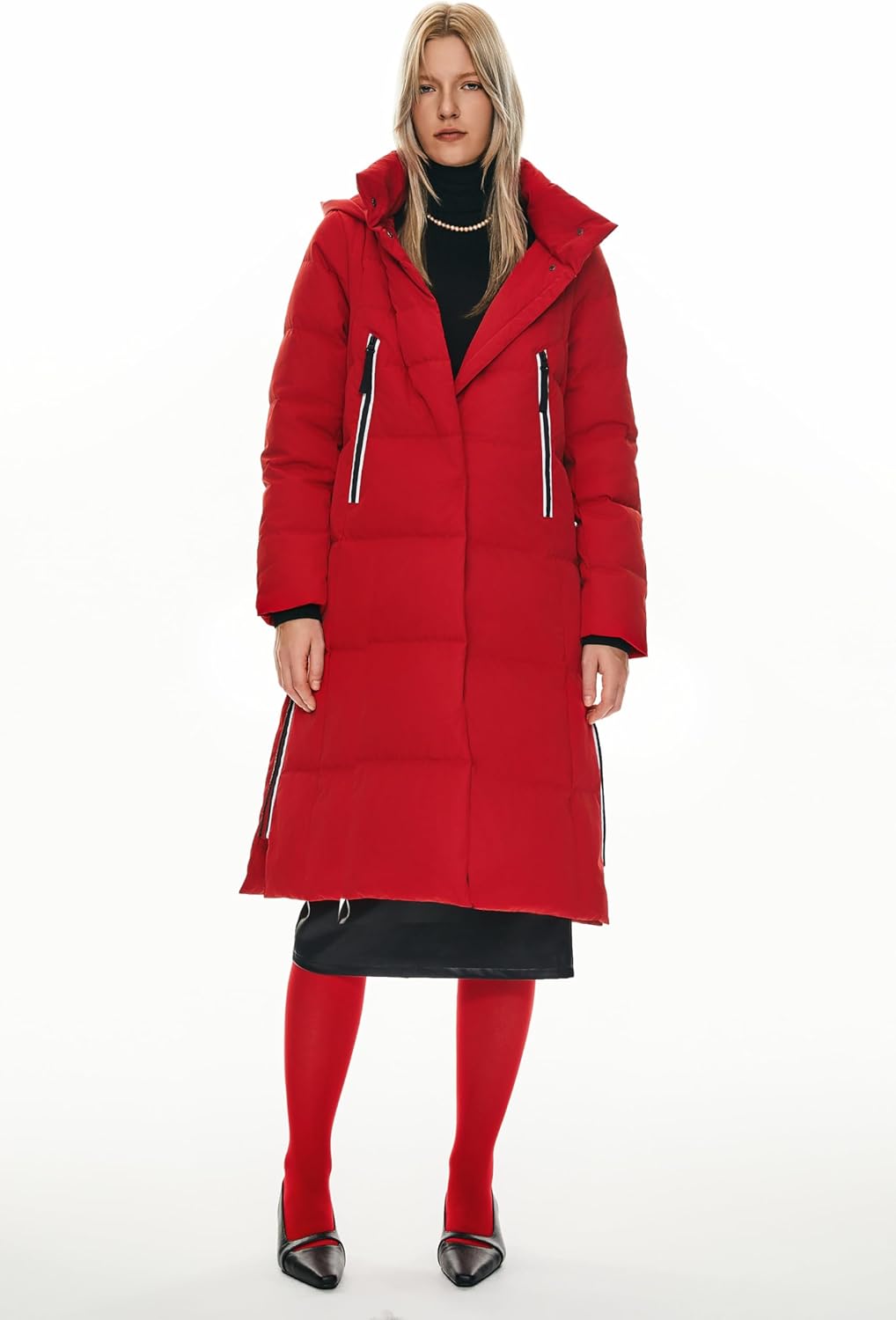 Womens Thickened Long Down Jacket Hooded Winter Puffer Coat with Side Zipper