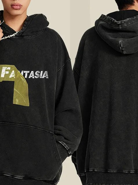 Packaging Tape Printed Wash Old Cotton Hoodie