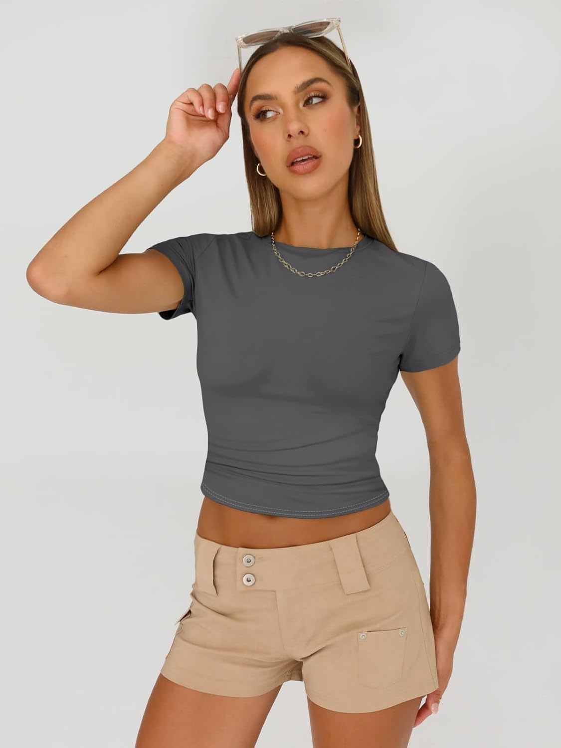 3 Piece Short Sleeve Shirts Basic Going Out Slim Fitted Crop Tops