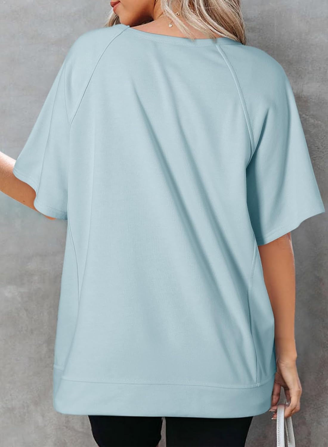 Crewneck Short Sleeve Casual Summer Tops Lightweight Loose High Low Blouse