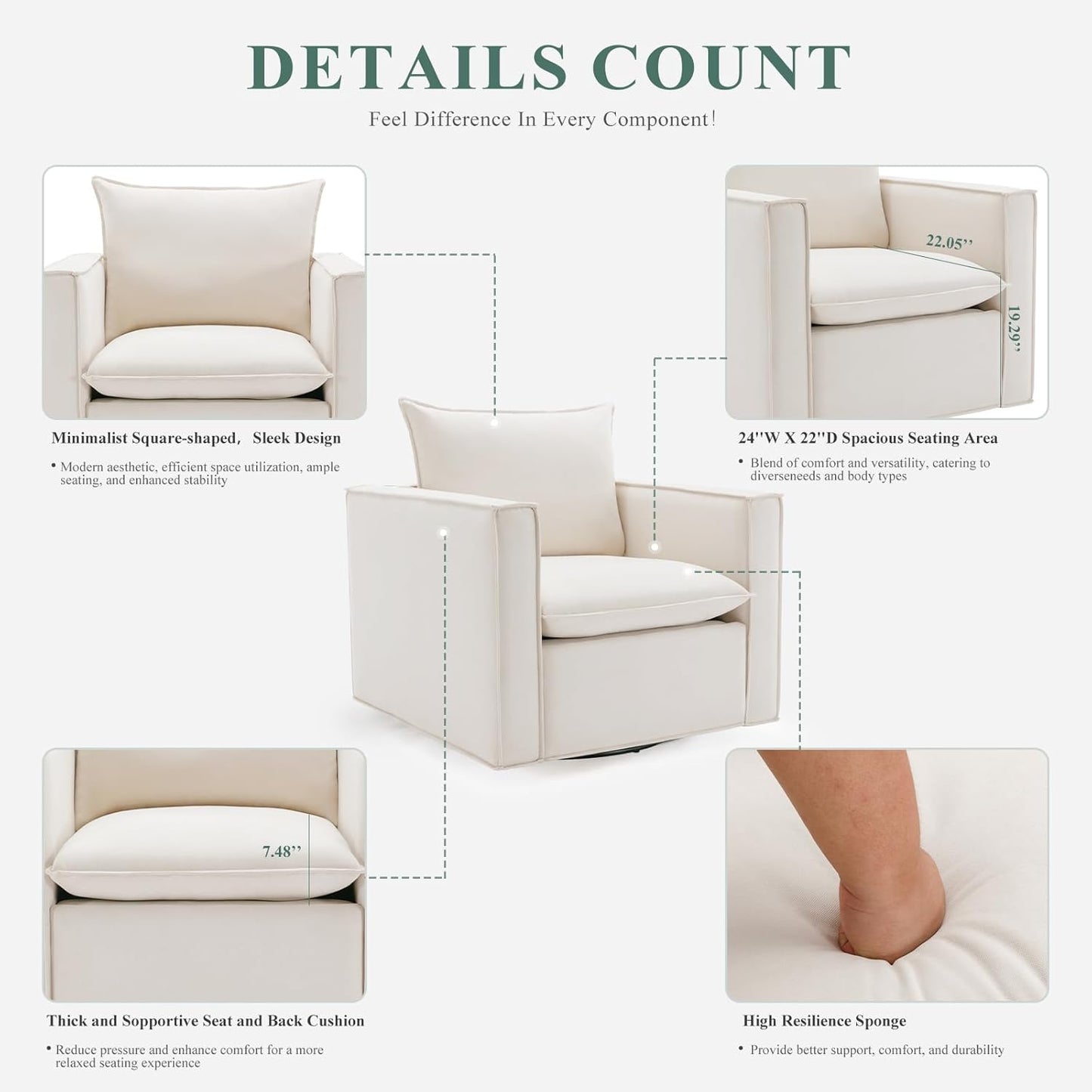 COLAMY Swivel Accent Chair Set 34 Inches Wide Upholstered Arm Chair
