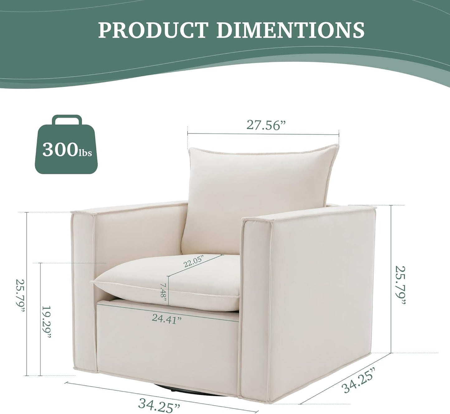 COLAMY Swivel Accent Chair Set 34 Inches Wide Upholstered Arm Chair