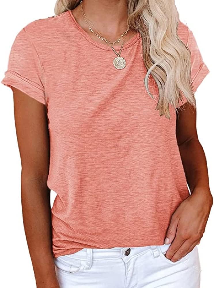 Women's Short Sleeve Shirts Crewneck Loose Casual Summer Basic Tees Tops