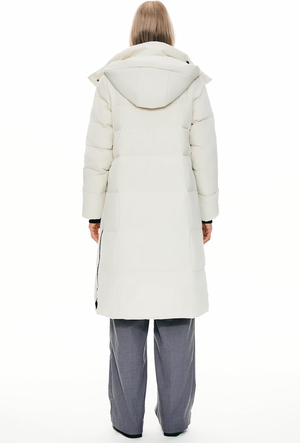 Womens Thickened Long Down Jacket Hooded Winter Puffer Coat with Side Zipper