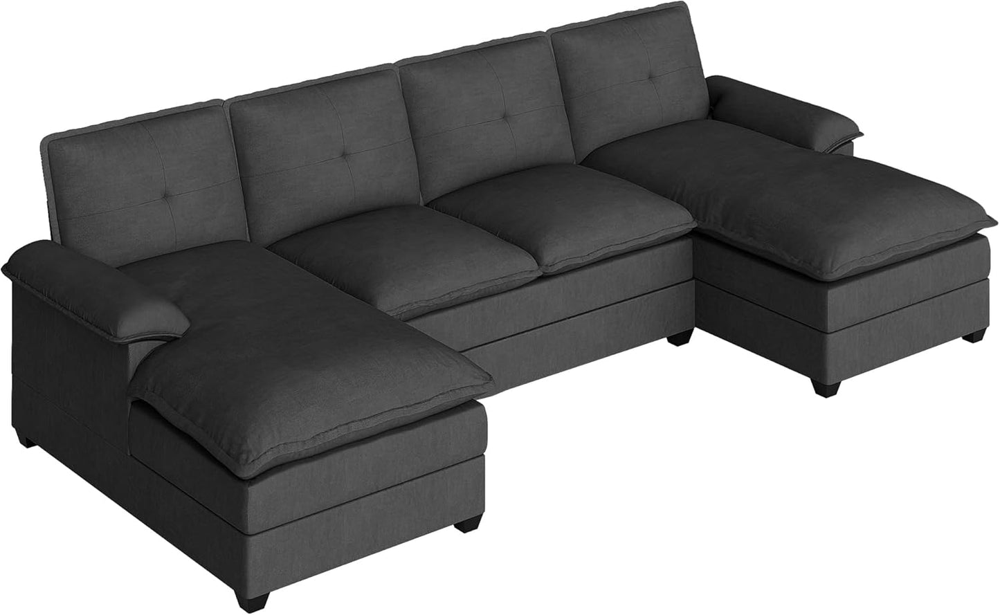 110 Inch U Shaped Sectional Sofa with Double Chaise Black