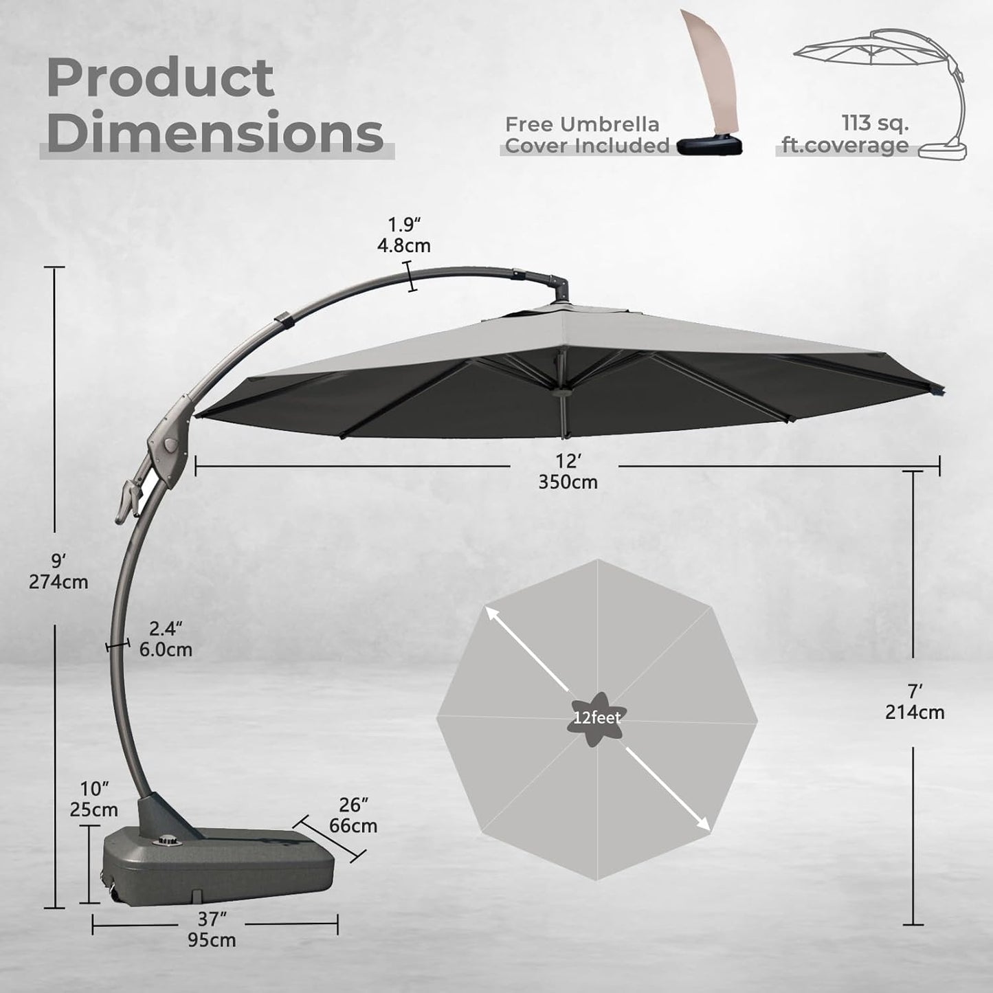 12FT Outdoor Offset Cantilever Umbrella with Base Champagne