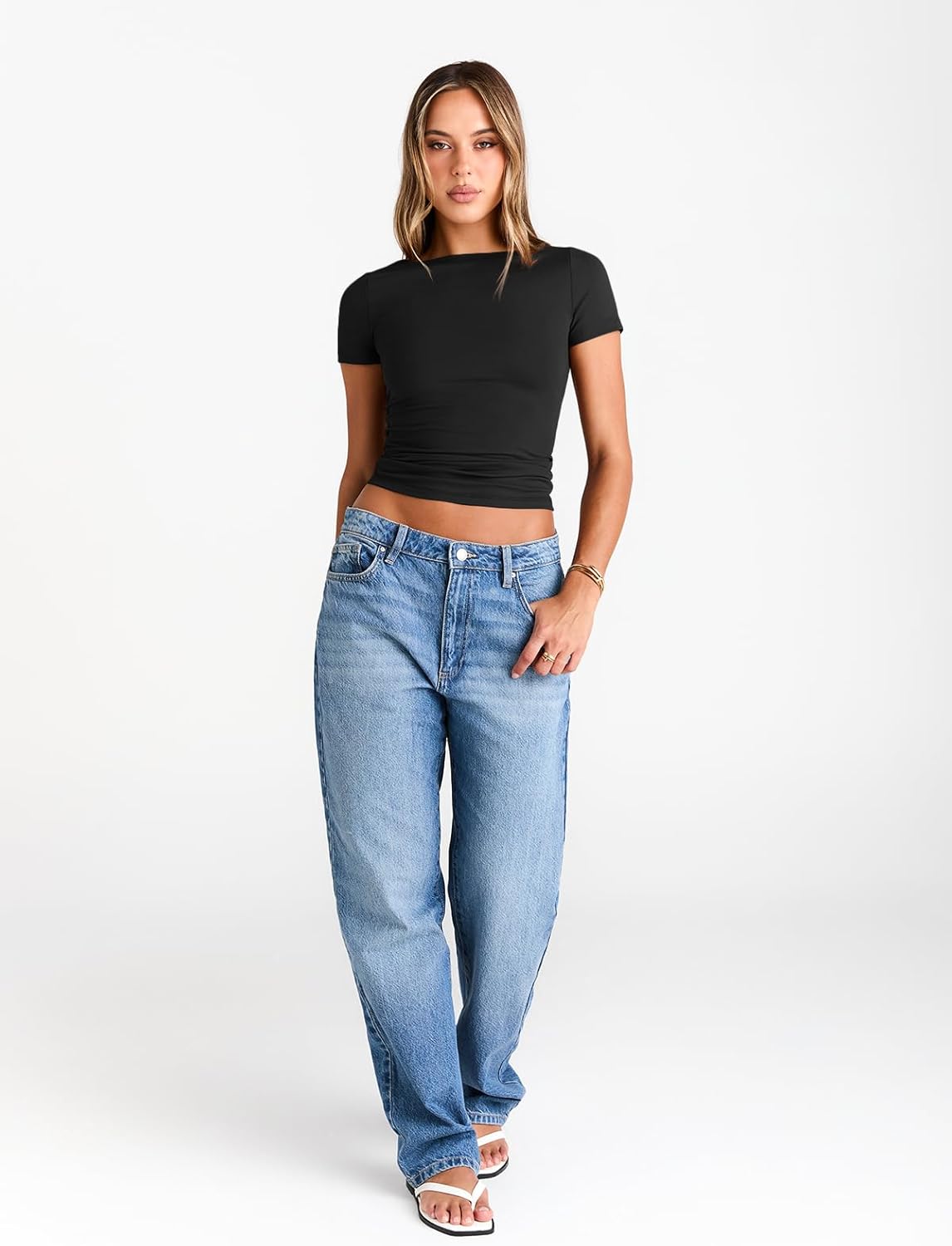 Womens Boat Neck Tops Short Sleeve T-Shirts