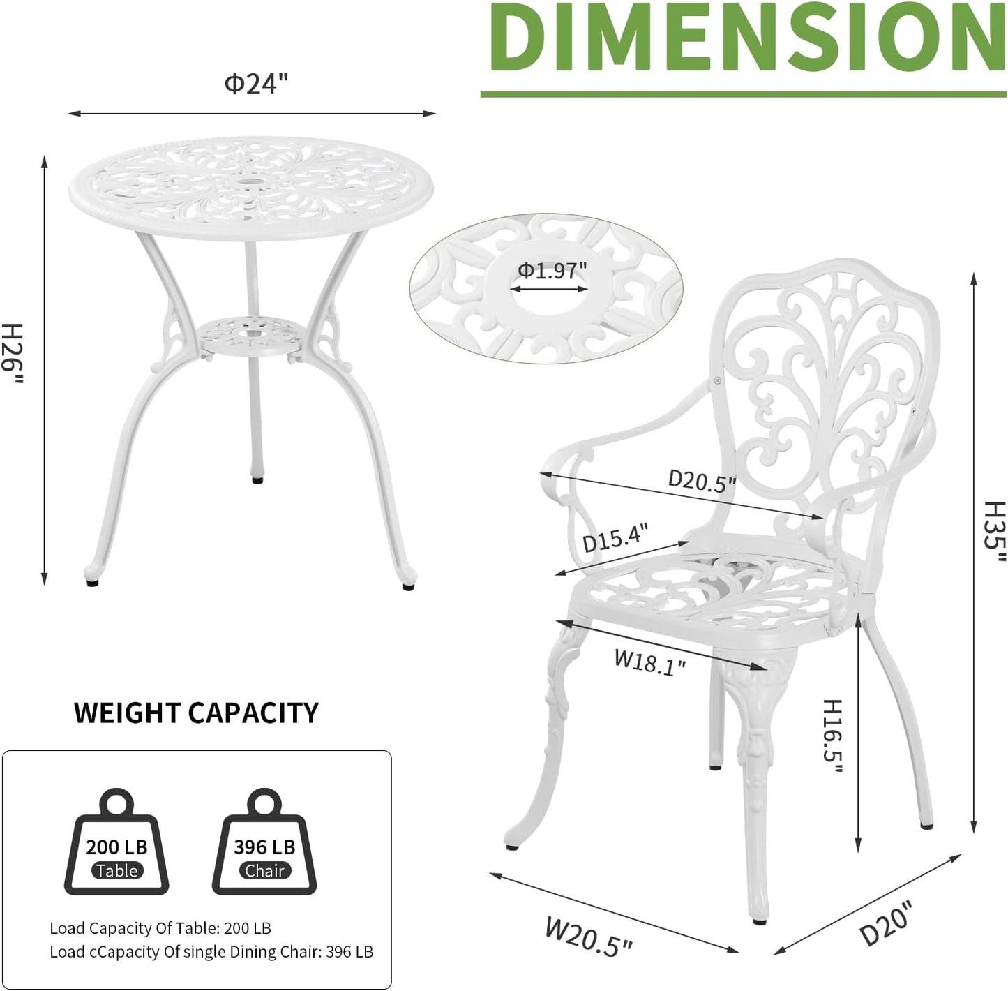 Patio Bistro Set 3 Piece Outdoor Cast Aluminum Outdoor Bistro Table