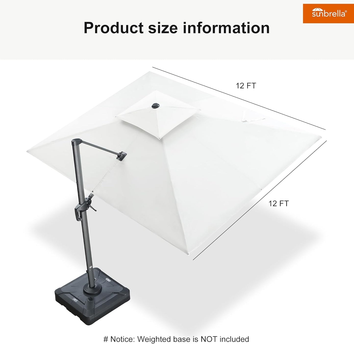 12ft Patio Umbrella with Base Large Outdoor Square Umbrella