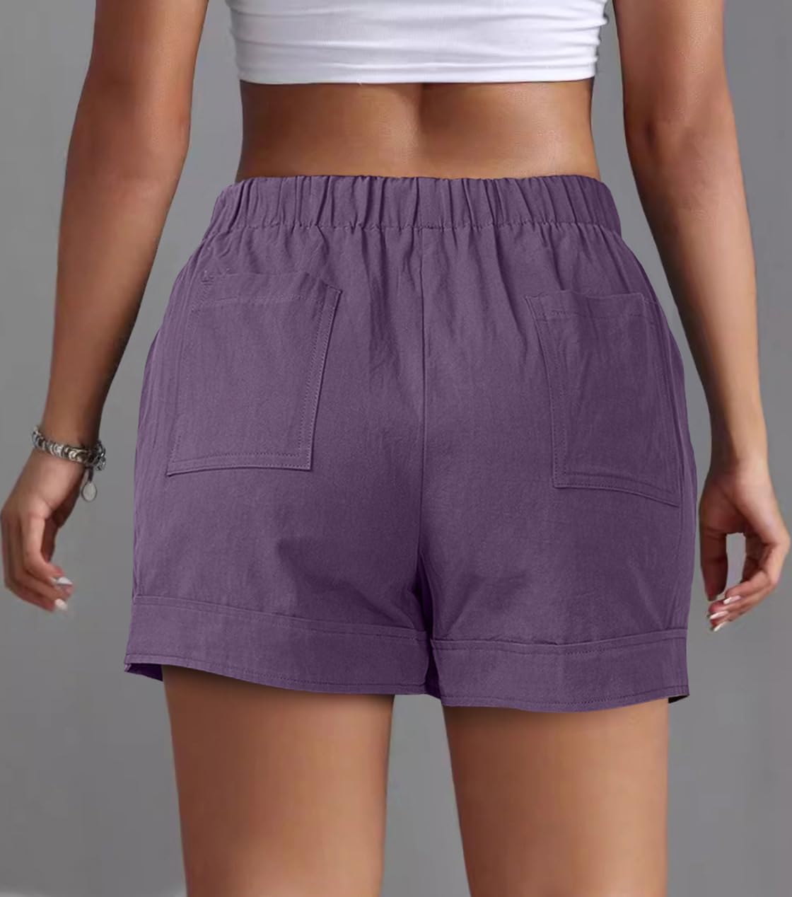 Womens Shorts Cotton Elastic Waist Drawstring Casual Shorts with Pockets