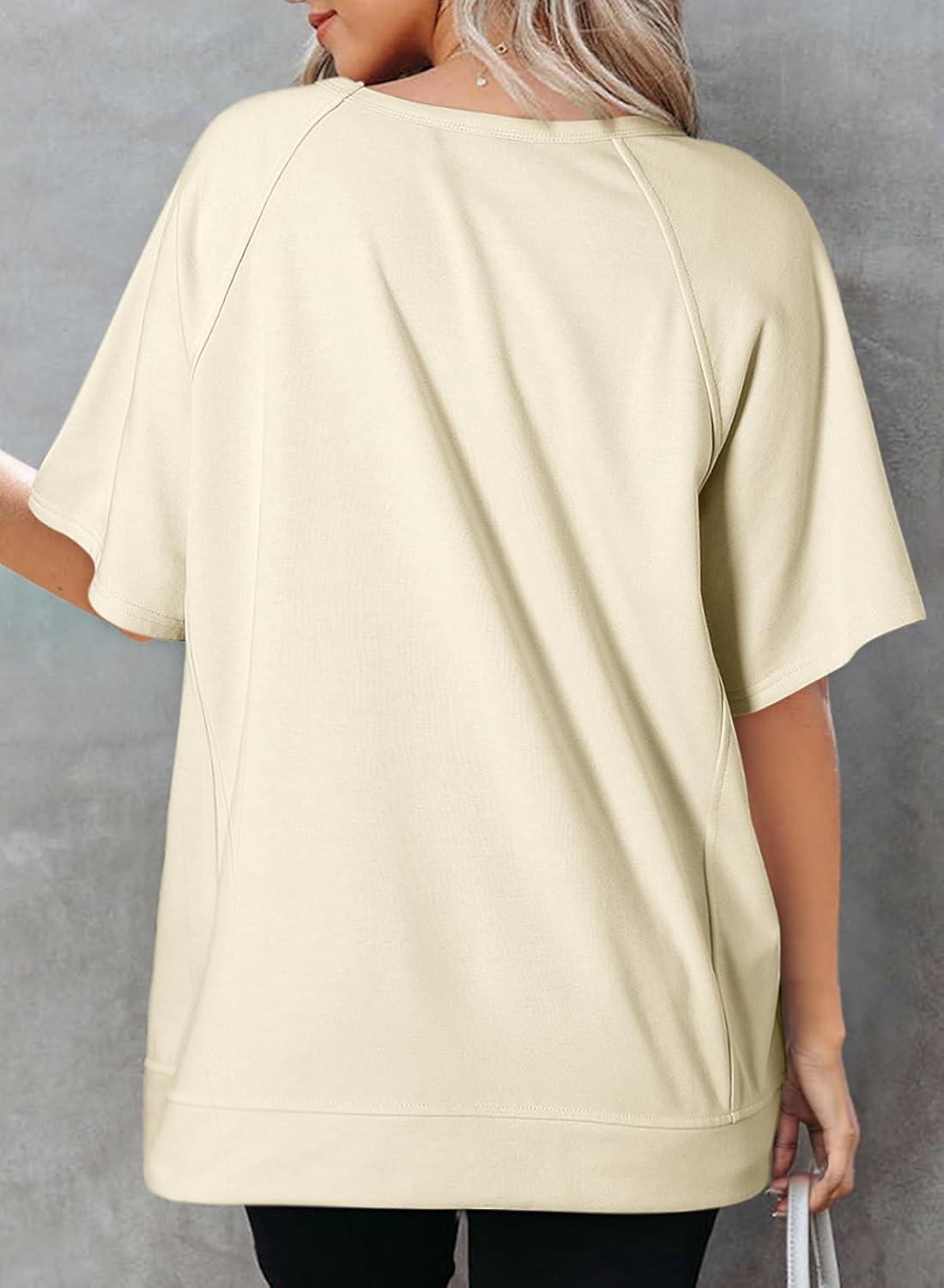 Crewneck Short Sleeve Casual Summer Tops Lightweight Loose High Low Blouse