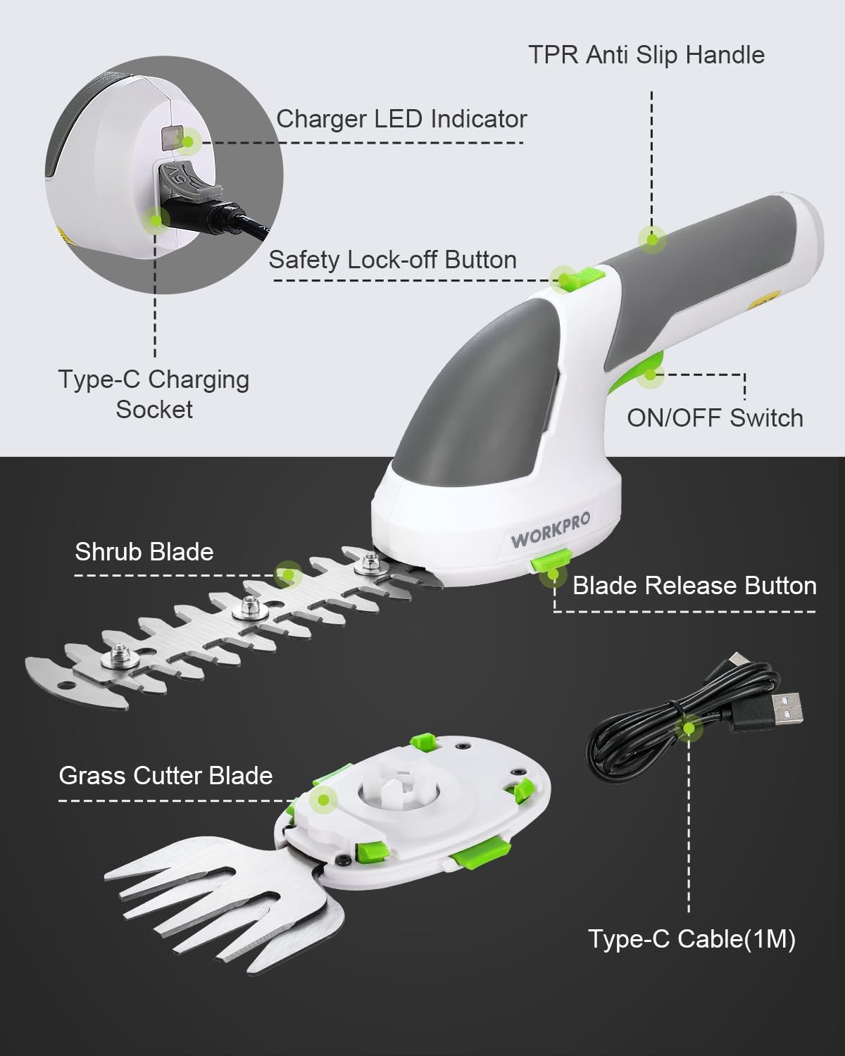 WORKPRO Cordless Grass Shear & Shrubbery Trimmer