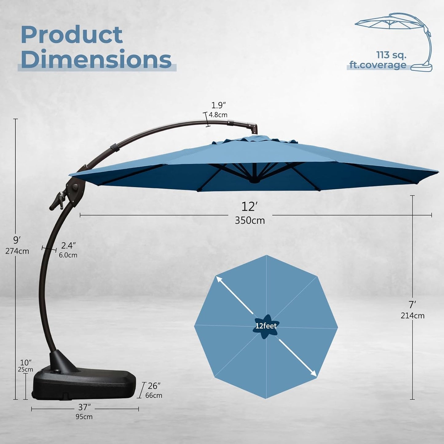 12FT Outdoor Offset Cantilever Umbrella with Base Champagne