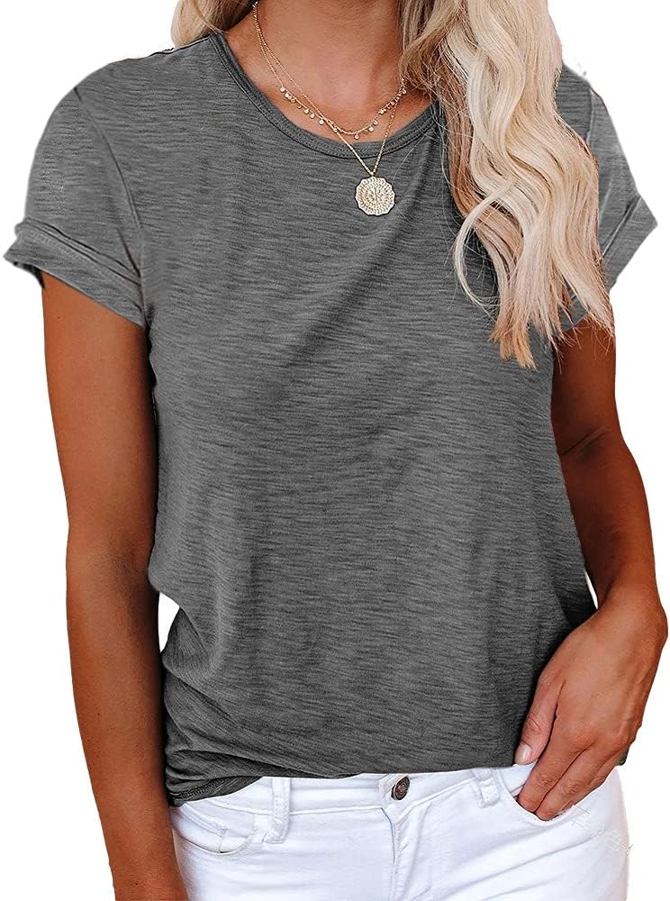 Women's Short Sleeve Shirts Crewneck Loose Casual Summer Basic Tees Tops