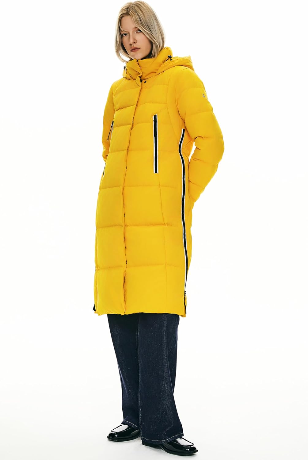 Womens Thickened Long Down Jacket Hooded Winter Puffer Coat with Side Zipper
