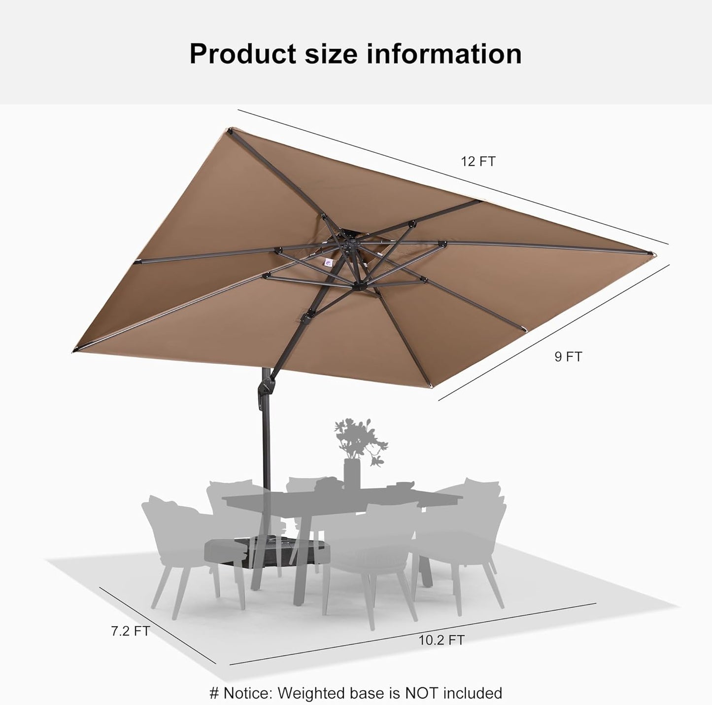 12ft Patio Umbrella with Base Large Outdoor Square Umbrella