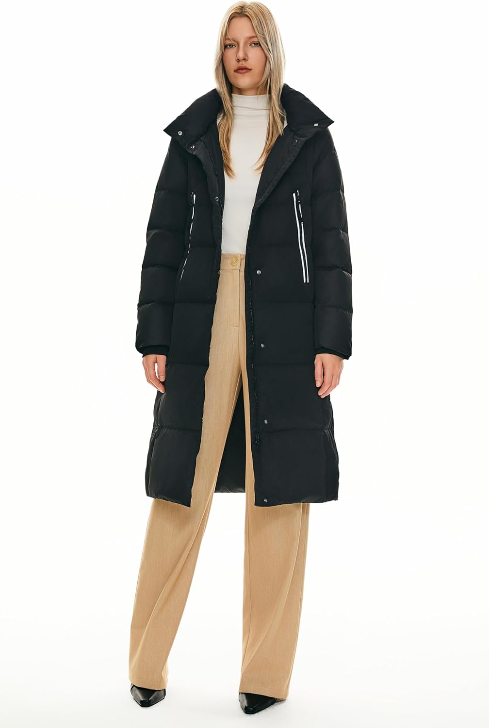 Womens Thickened Long Down Jacket Hooded Winter Puffer Coat with Side Zipper