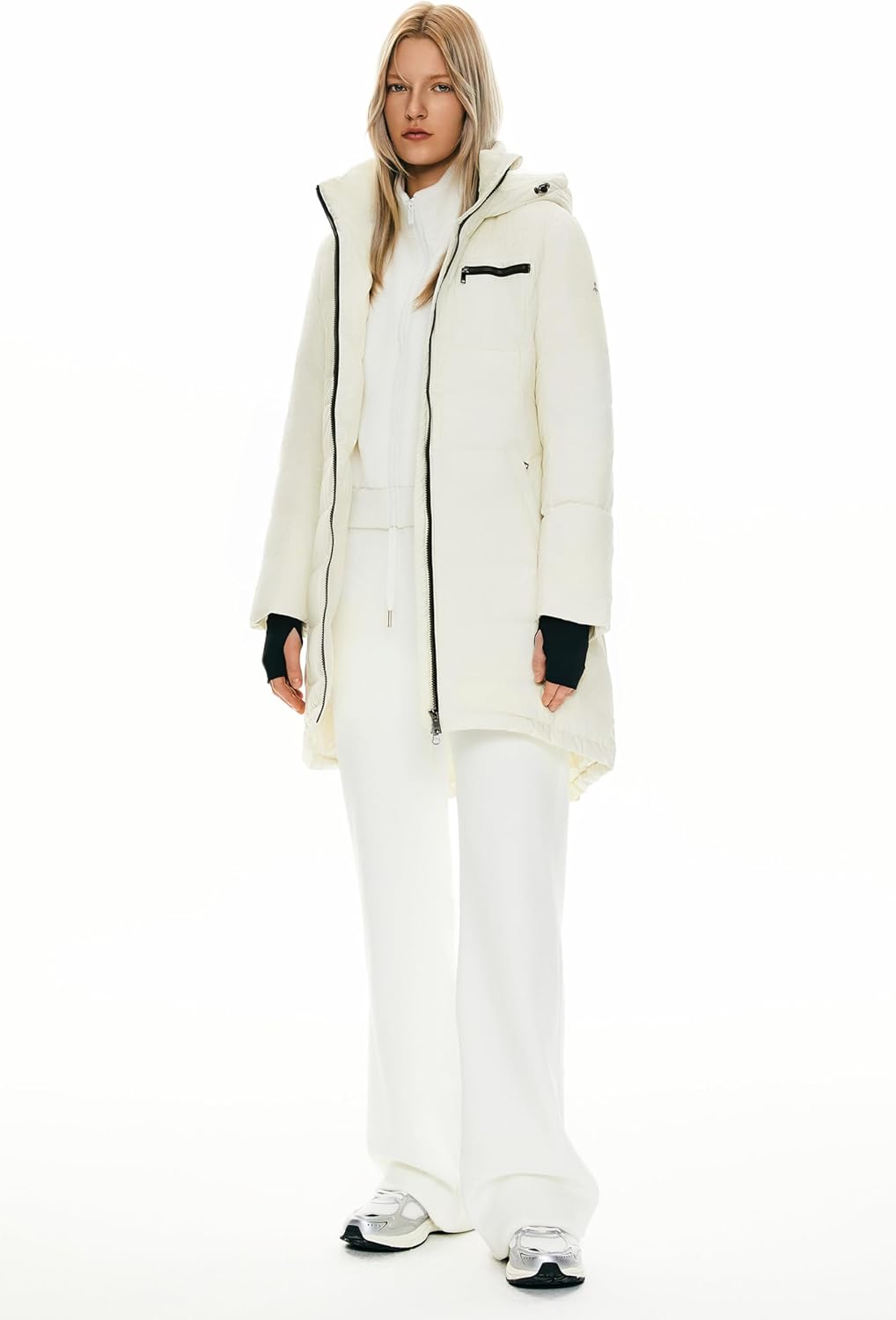 Womens Long Winter Down Jacket Hooded Quilted Puffer Coat Slim Fit Warm Outerwear