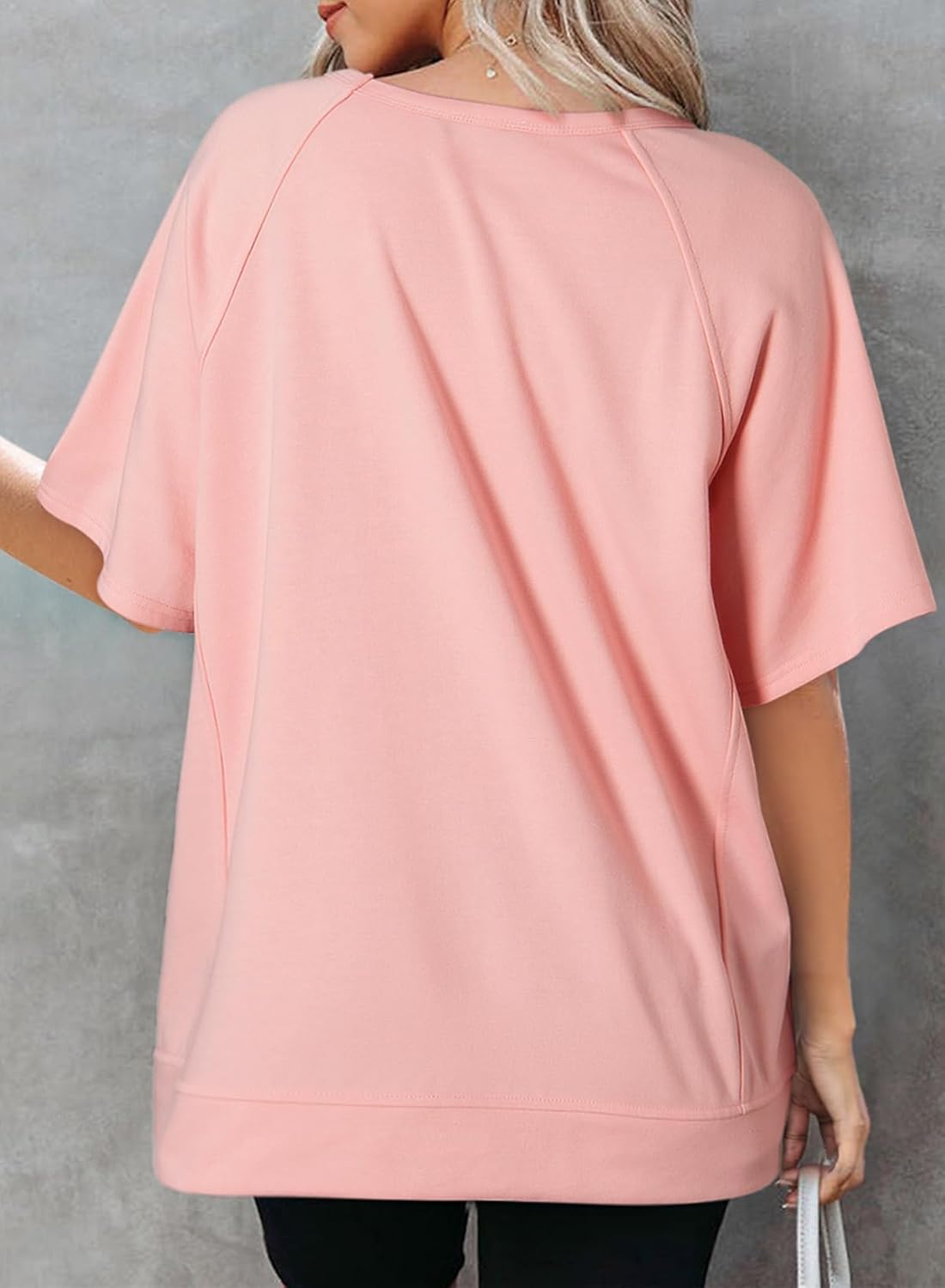 Crewneck Short Sleeve Casual Summer Tops Lightweight Loose High Low Blouse