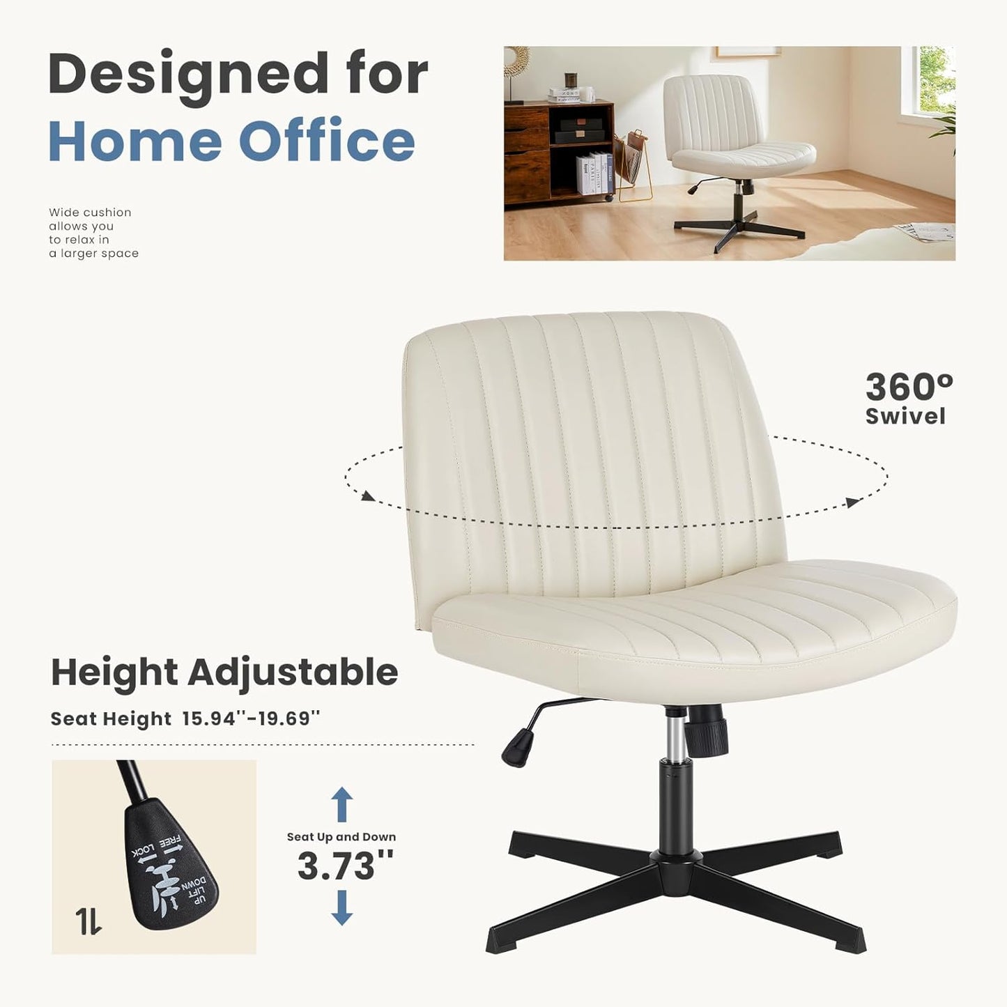 DUMOS Criss Cross Chair Legged Office Wide Comfy Desk Seat