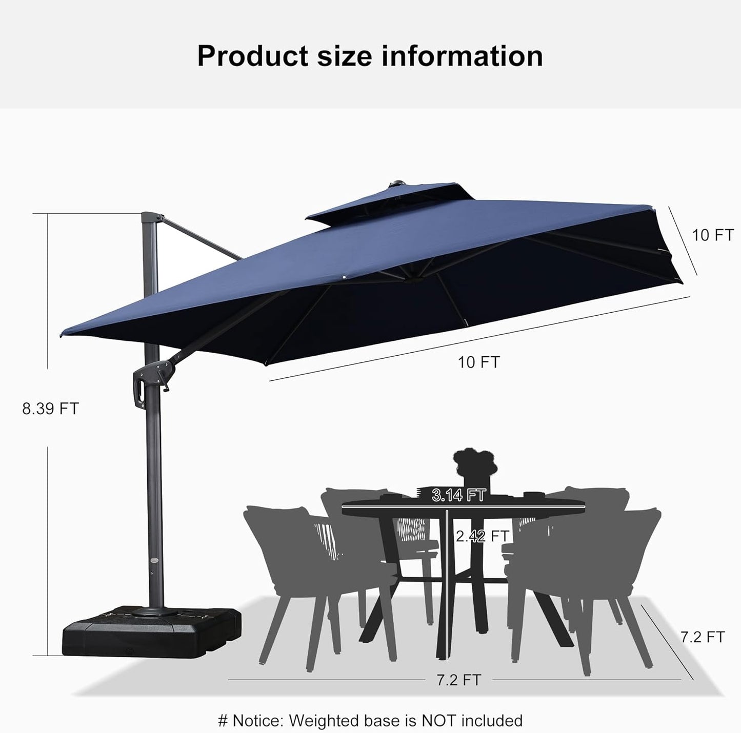 12ft Patio Umbrella with Base Large Outdoor Square Umbrella