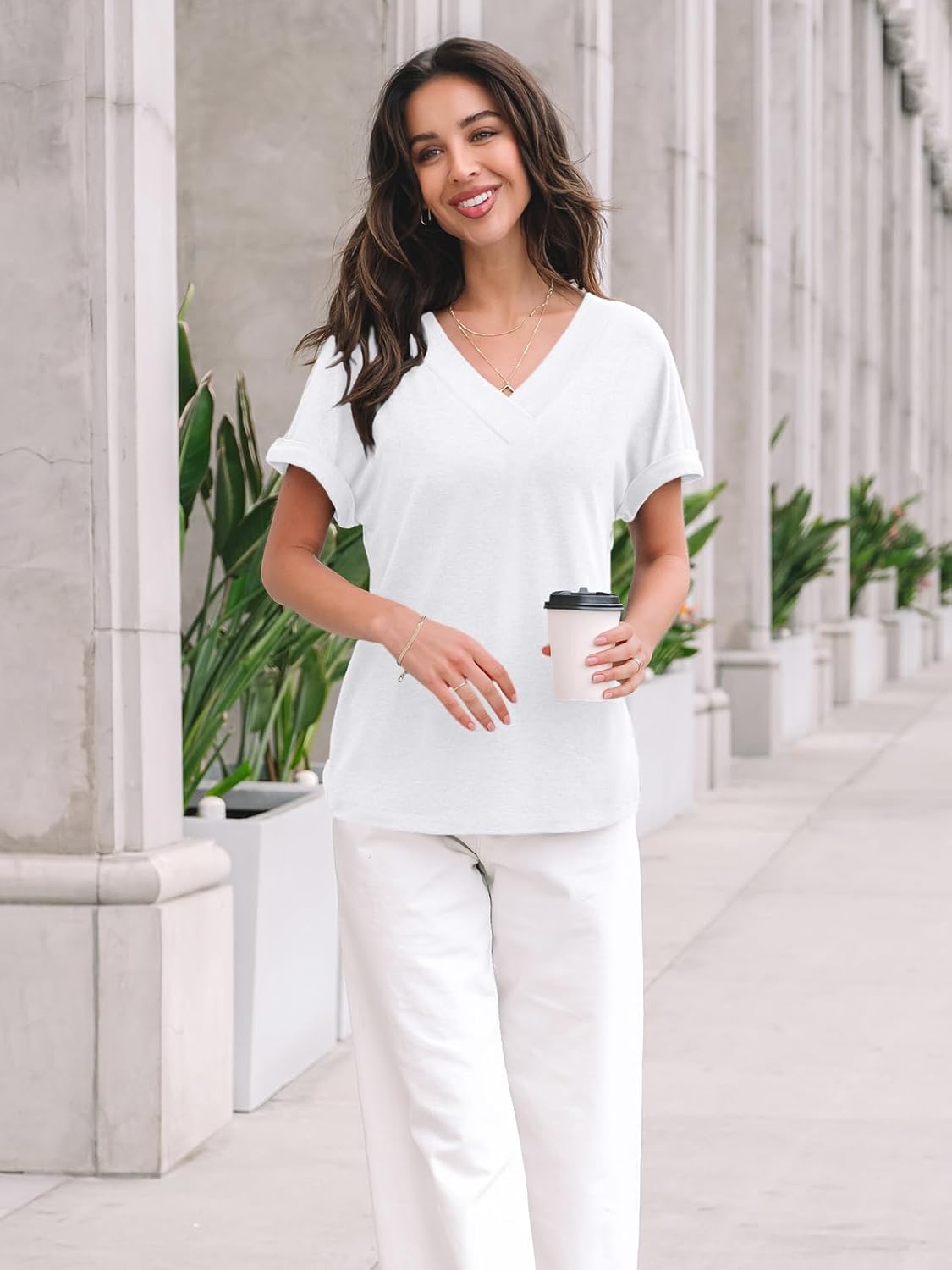 Womens Tops Short Sleeve T Shirt Summer V Neck Casual Top