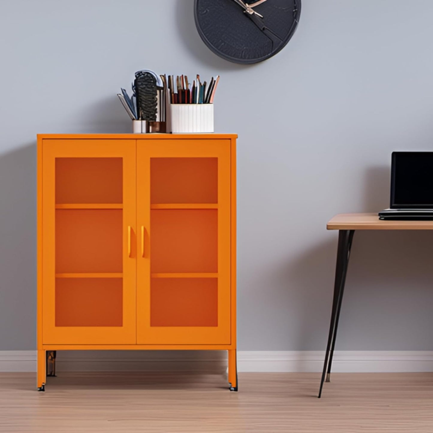 2 Door Storage Sideboard Metal Storage Cabinet with 2 Adjustable Shelf