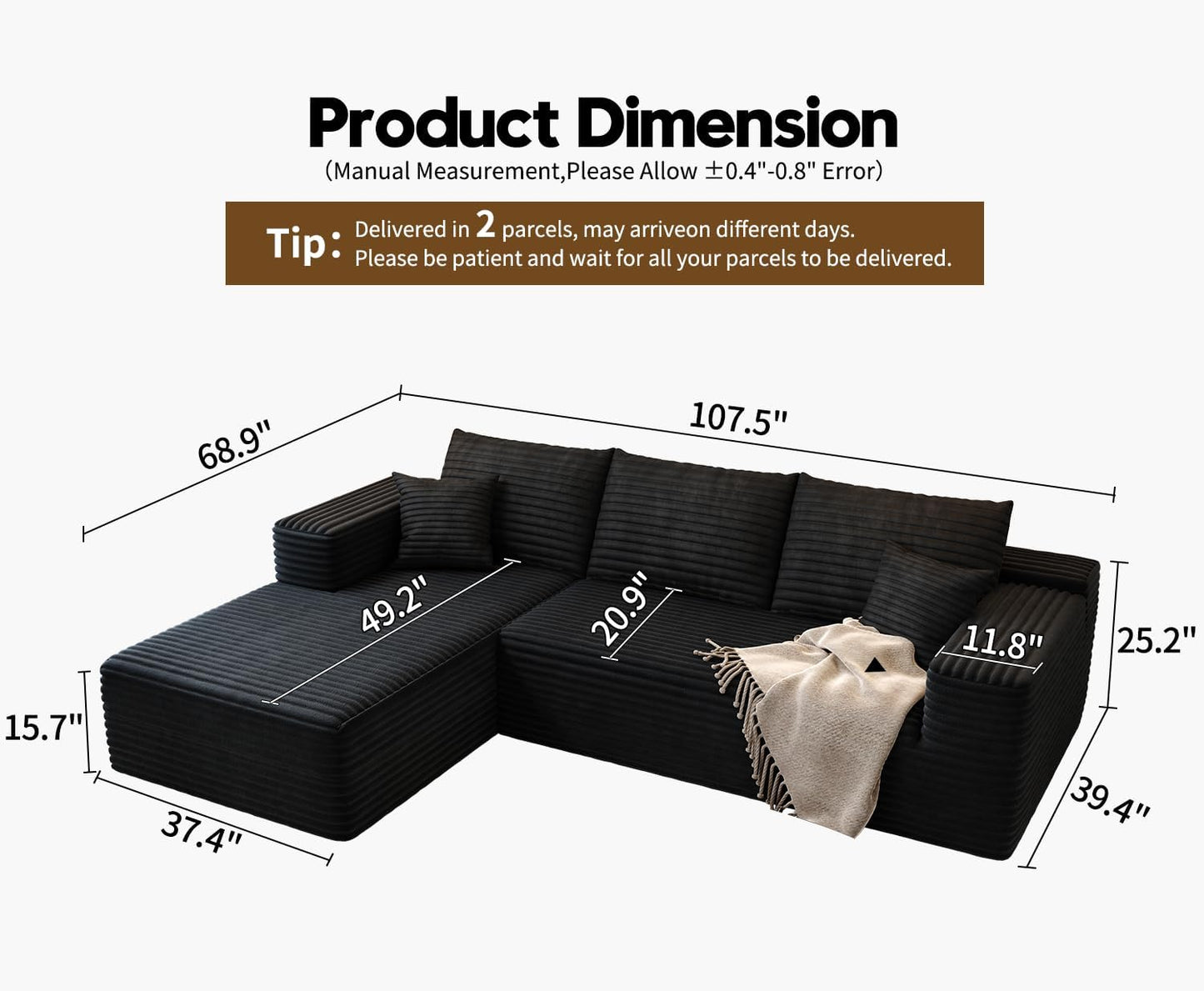 107.5" Cloud Modular Sectional Sofa with 1 Ottoman