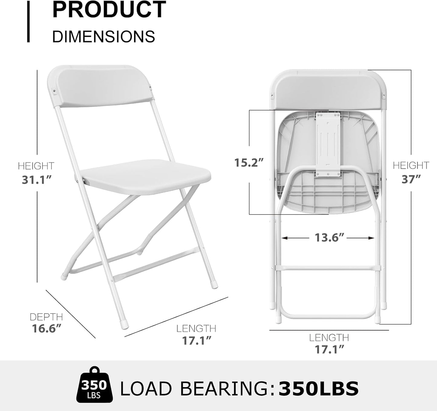 10 Pack White Folding Chairs Portable Party Chairs