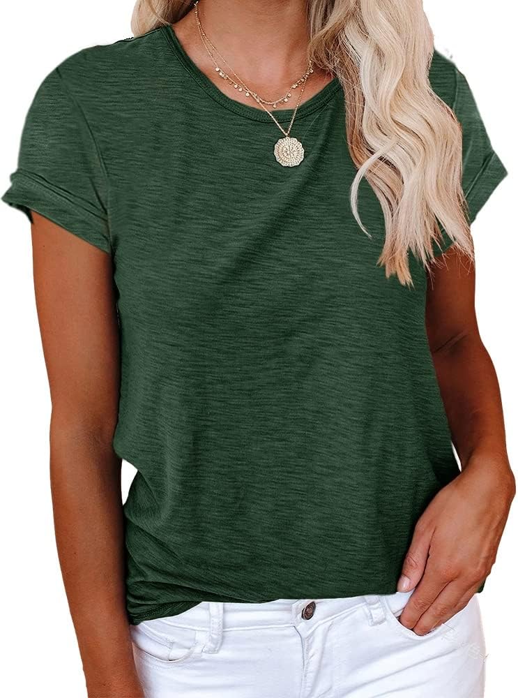 Women's Short Sleeve Shirts Crewneck Loose Casual Summer Basic Tees Tops