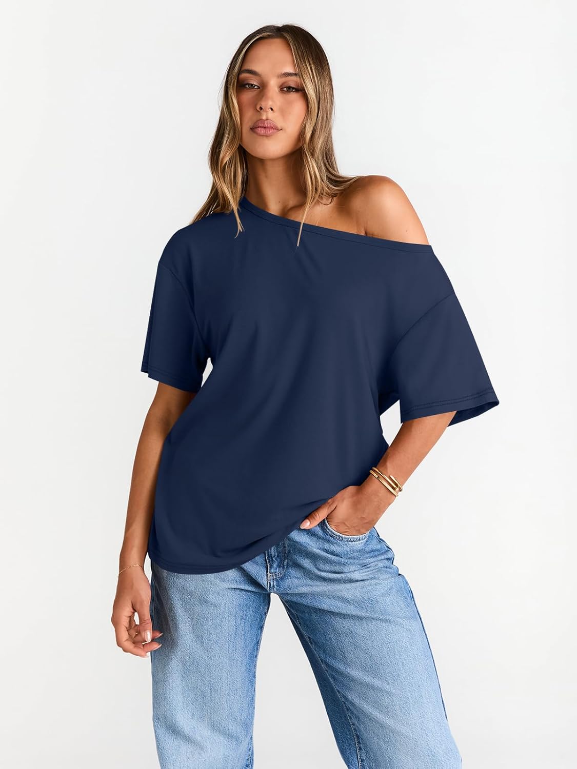 Womens Off The Shoulder Tops Oversized T-Shirts