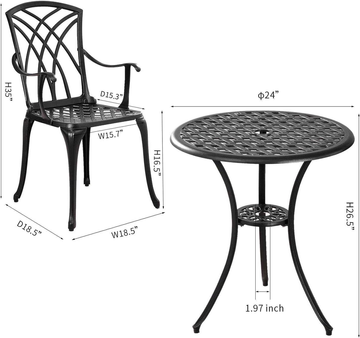 Patio Bistro Set 3 Piece Outdoor Cast Aluminum Outdoor Bistro Table