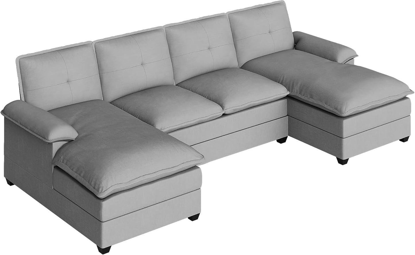 110 Inch U Shaped Sectional Sofa with Double Chaise Black
