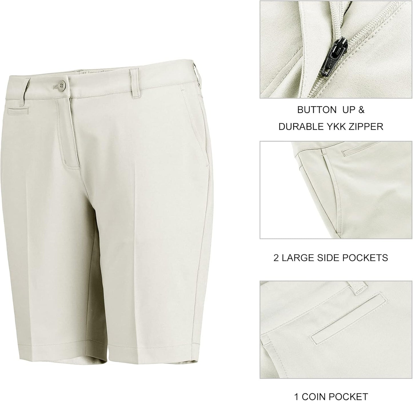 Womens Golf Shorts Lightweight Stretch Relaxed Fit Knee Length Ladies Bermuda Shorts